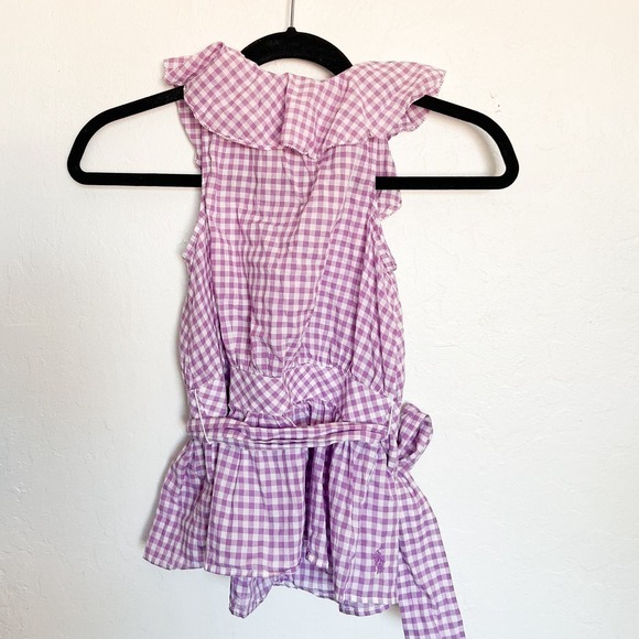 Ralph Lauren Gingham Checkered Ruffle Sleeveless Wrap Top Girls 10 Purple - Picture 4 of 4